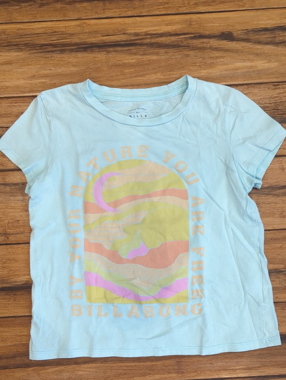 Billabong Light Blue Kids Tee with Pastel Wave Graphic